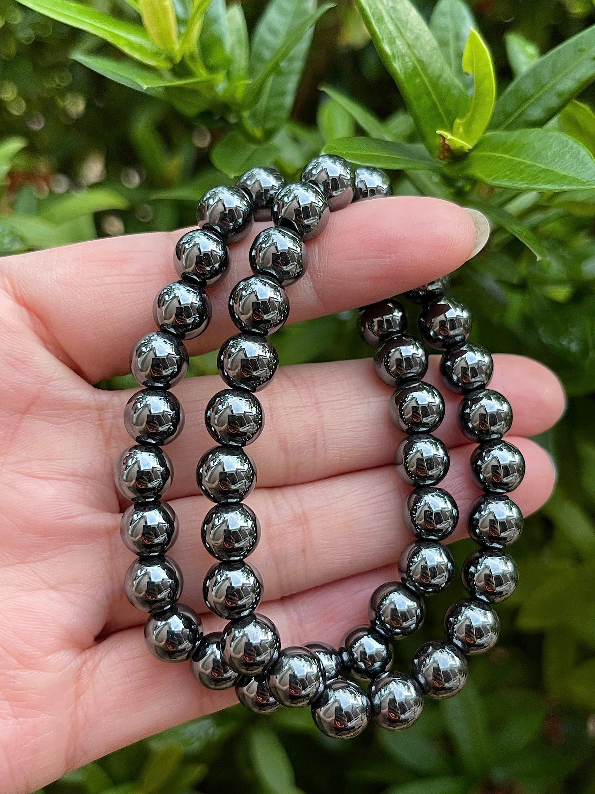 Hematite Crystal Bead Bracelet 8mm, Wholesale Genuine Hematite Stretch Gemstone Bracelet, Gift for Men & Women (10)