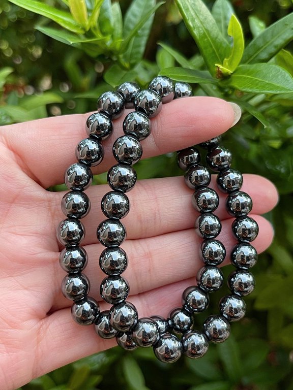 Hematite Crystal Bead Bracelet 8mm, Wholesale Genuine Hematite Stretch Gemstone Bracelet, Gift for Men & Women (1)