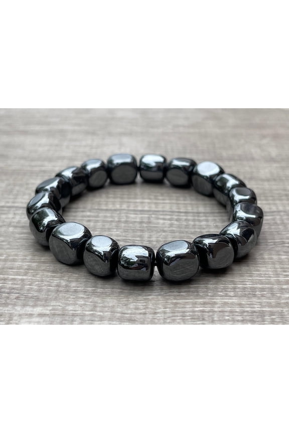 Hematite Crystal Nugget Bracelet, Wholesale Genuine Hematite Tumbled Gemstone Bracelet, Gift for Men & Women (1)