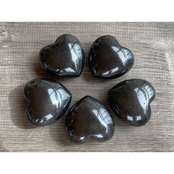 Hematite Gemstone Hearts, Polished Hematite Puffy Hearts, Hematite Palm Stone, Hematite Heart (1 Heart)
