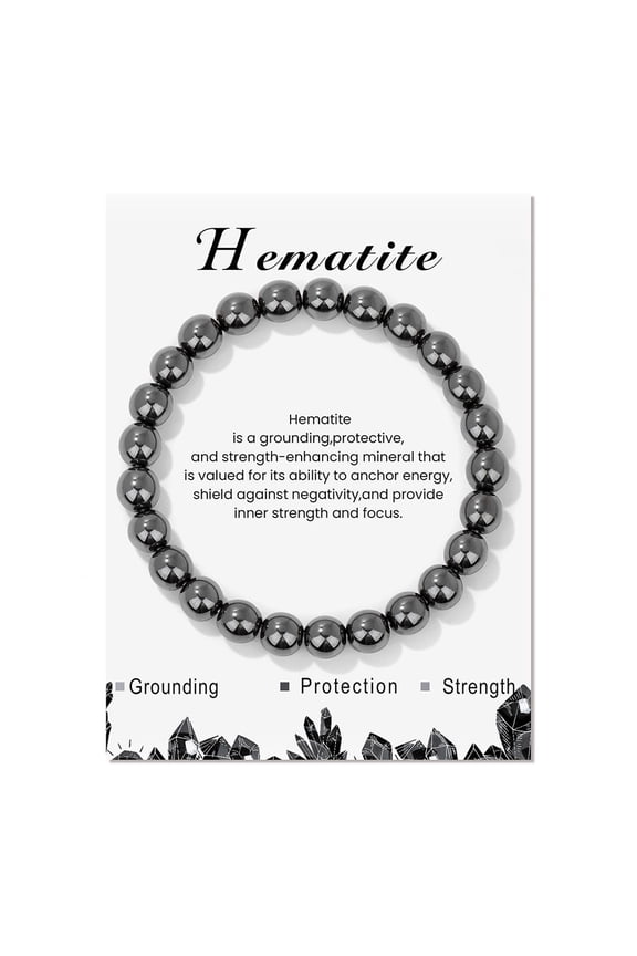 Hematite Gemstone Round Beaded Flower Adjustable Stretch Bracelet Gray Black T132