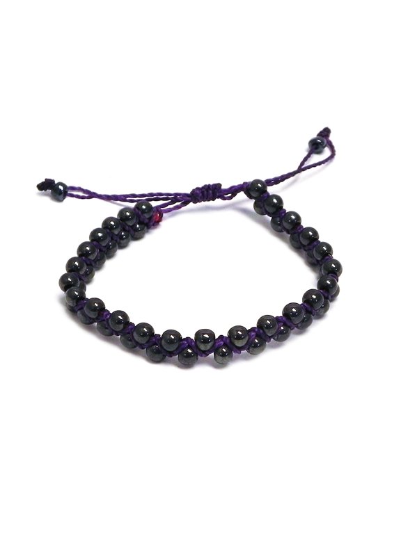 Hematite Healing Gemstone Crystal Beaded Macramé Braided String Adjustable Pull Tie Bracelet - Handmade Jewelry Boho Accessories