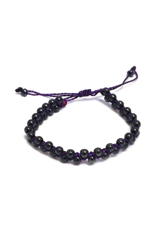 Hematite Healing Gemstone Crystal Beaded Macramé Braided String Adjustable Pull Tie Bracelet - Handmade Jewelry Boho Accessories