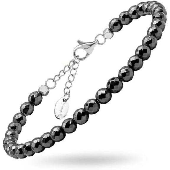 MagnetRX Hematite Magnetic Anklet - Ultra Strength Stones - Elegant Ankle Bracelets for Women - Metallic Black Beaded Hematite Anklets for Women and Men (6mm Faceted Beads)