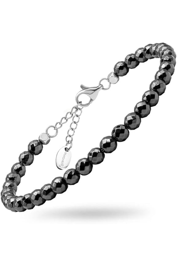 Hematite Magnetic Anklet - Ultra Strength Stones - Elegant Ankle Bracelets for Women - Metallic Black Beaded Hematite Anklets for Women and Men (6mm Faceted Beads)