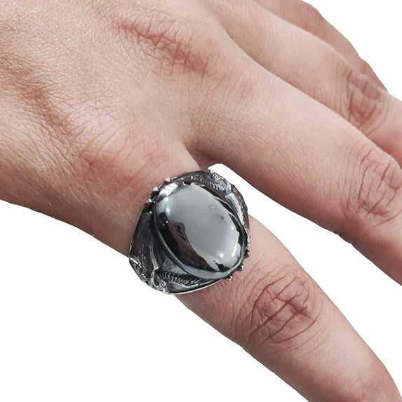 Hematite Mans Ring, Natural Hematite Mens Ring, Eagle Unisex Ring, Silver Jewelry, 925 Silver Ring, Birthday Gift, Heavy Men Ring, Arabic Design, Ottoman Style Ring, Christmas, Turkey Mens Signet Ring
