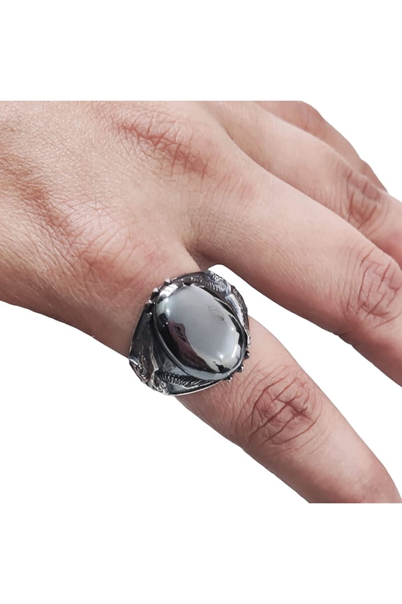 Hematite Mans Ring, Natural Hematite Mens Ring, Eagle Unisex Ring, Silver Jewelry, 925 Silver Ring, Birthday Gift, Heavy Men Ring, Arabic Design, Ottoman Style Ring, Christmas, Turkey Mens Signet Ring