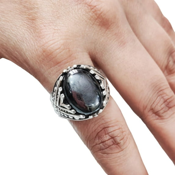 Hematite Mans Ring, Natural Hematite Mens Ring, Unisex Ring, Silver Jewelry, 925 Silver Ring, Birthday Gift, Heavy Men Ring, Arabic Design, Ottoman Style Ring, Christmas, Turkey Mens Signet Ring