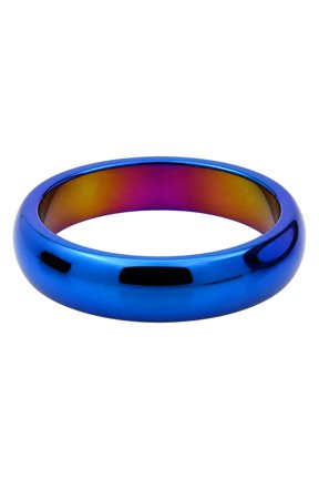 Hematite Plated Wide Shiny Round Circular Have Smooth Glossy Surface Band Ring Blue 6mm Size 7 R195