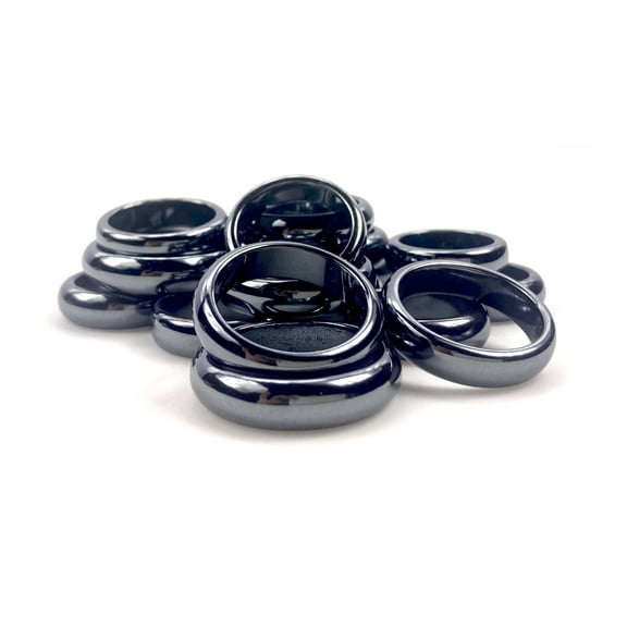 Hematite Rings- Wide Banded, Rounded, Finger Accessories, Polished Finish, Comfortable Fit, Variety Size, 20 per bag