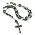 thumbnail image 1 of Hematite Tone Praying Hands Jesus Cross 39" Glass Beads Rosary Necklace, 1 of 2