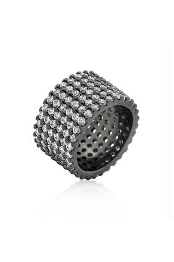 Hematite Wide Pave CZ Ring, Size : 10