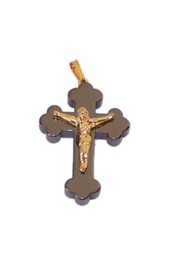 Hematite rosary crucifix / Pendant - Orthodox or Byzantine Eastern style (3.5...