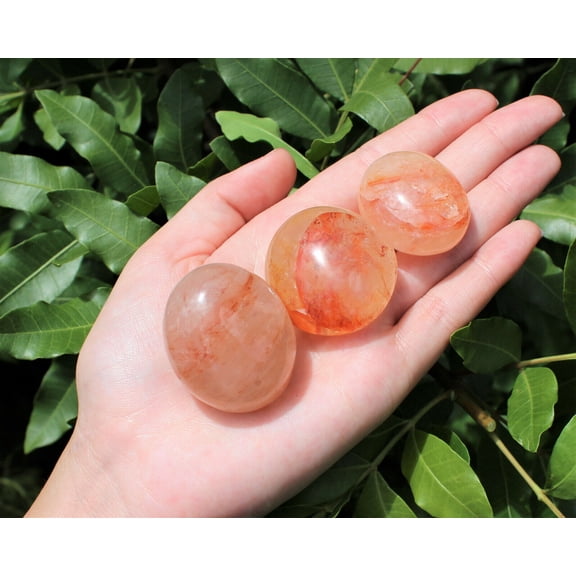 Hematoid Quartz Hand Polished Stones: Clear Quartz Pebbles, Fire Quartz Crystal