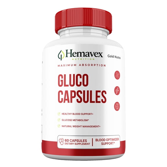 Hemavex Gluco Capsules, HemavexGluco Pills Glycogen Support, Max Strength All Natural (1 Pack)