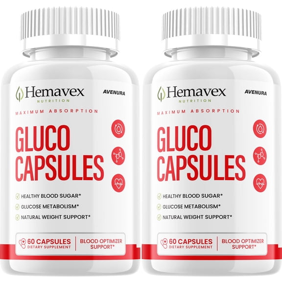 Hemavex Gluco Capsules – Natural Blend Advanced Formula, 2 Pack (60 Capsules per Bottle, 120 Capsules Total)