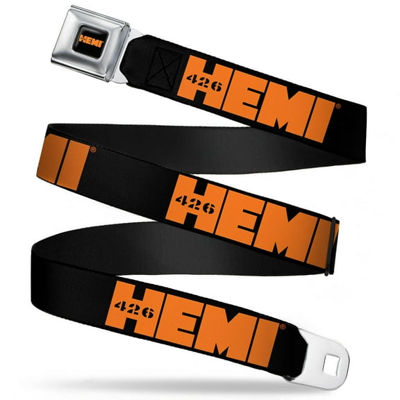 Hemi 426 Logo Full Color Black Orange Hemi 426 Logo Repeat Black Orange Seatbelt Belt Standard