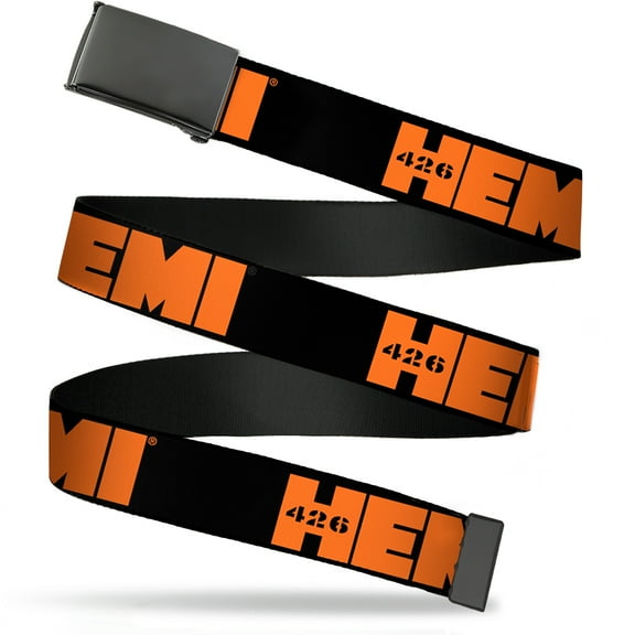 Adjustable Belt, Clamp Buckle, Cut-to-Fit, Hemi 426 Logo Repeat Black Orange