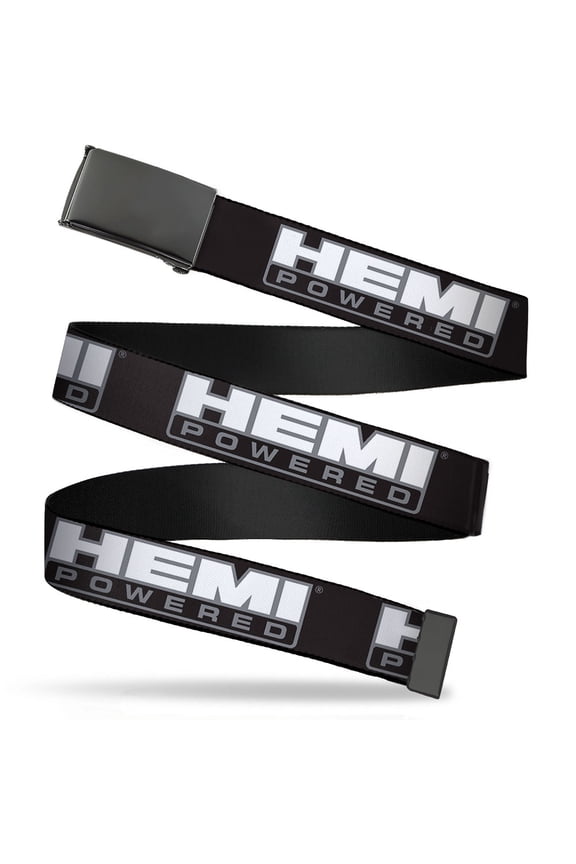 Adjustable Belt, Clamp Buckle, Cut-to-Fit, Hemi Powered Logo Black Gray White