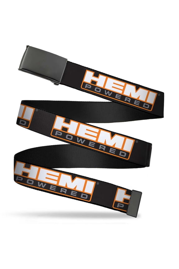 Adjustable Belt, Clamp Buckle, Cut-to-Fit, Hemi Powered Logo Repeat Black Orange White Gray
