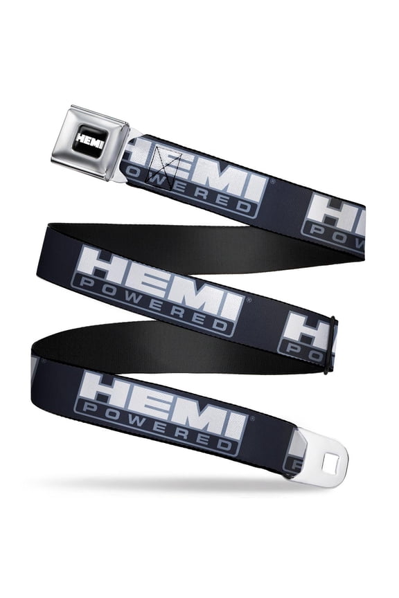 Hemi Belt, Seatbelt Buckle Belt, Hemi Powered Logo Black Gray White, 30 to 44 Inches