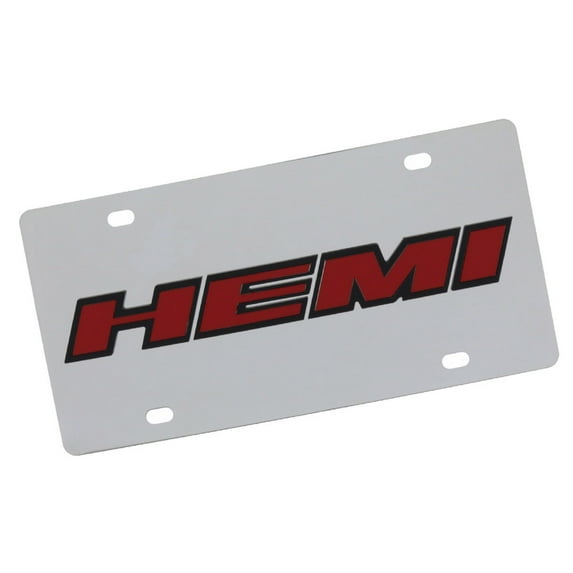 Hemi Logo License Plate (Red On Chrome)