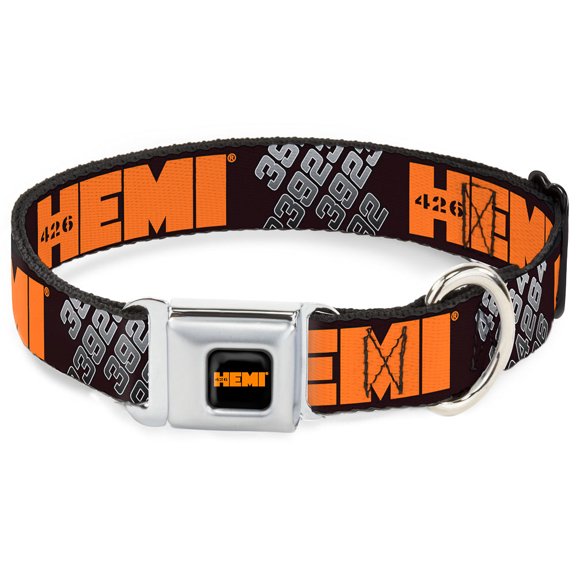 Hemi Pet Collar, Dog Collar Metal Seatbelt Buckle, Hemi 426 Logo 392 426 Black Orange Silver Fade, 15 to 24 Inches 1.0 Inch Wide