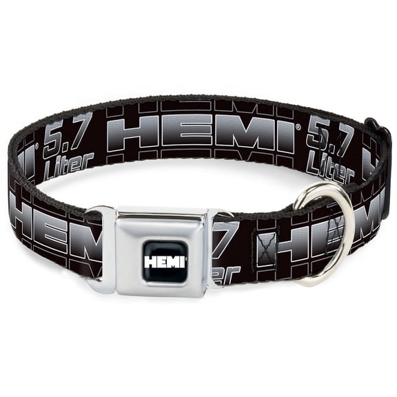 Hemi Pet Collar, Dog Collar Metal Seatbelt Buckle, Hemi 5.7 Liter Black White Silver Fade, 9.5 to 13 Inches 1.0 Inch Wide