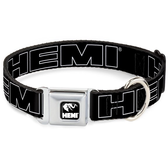 Hemi Pet Collar, Dog Collar Metal Seatbelt Buckle, Hemi Bold Outline Black White, 11 to 16.5 Inches 1.0 Inch Wide