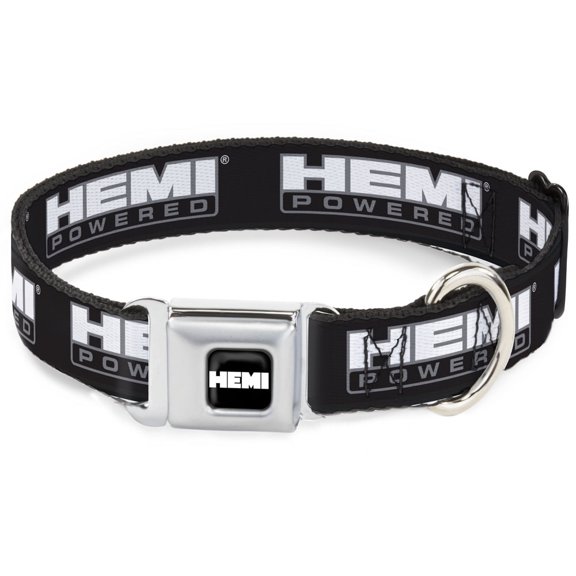 Hemi Pet Collar, Dog Collar Metal Seatbelt Buckle, Hemi Powered Logo Black Gray White, 15 to 24 Inches 1.0 Inch Wide