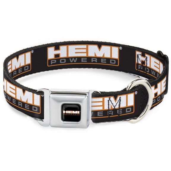 Hemi Pet Collar, Dog Collar Metal Seatbelt Buckle, Hemi Powered Logo Repeat Black Orange White Gray, 11 to 16.5 Inches 1.0 Inch Wide