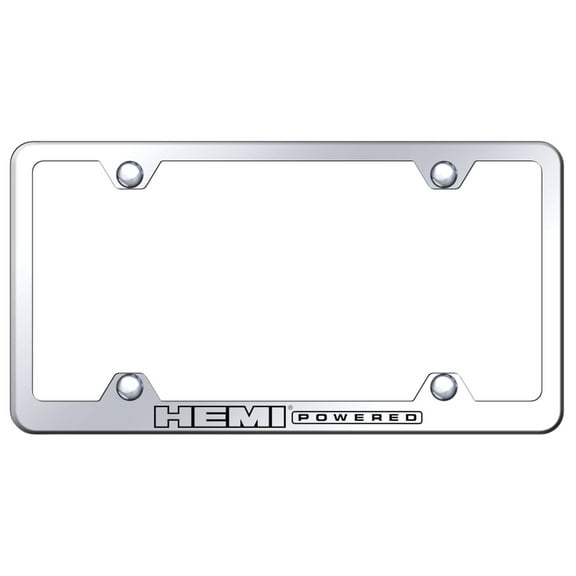 Hemi Powered Laser Etched Logo Wide Body License Plate Frame (Silver)