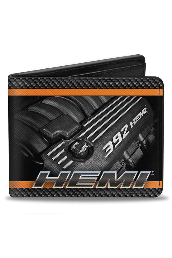 Hemi Wallet, Bifold, Hemi 392 Hemi Engine Carbon Fiber Orange, Vegan Leather