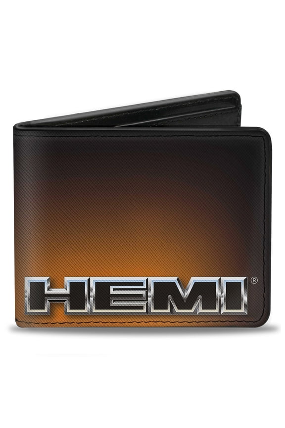 Hemi Wallet, Bifold, Hemi Bold Outline Black Silver Orange Fade, Vegan Leather