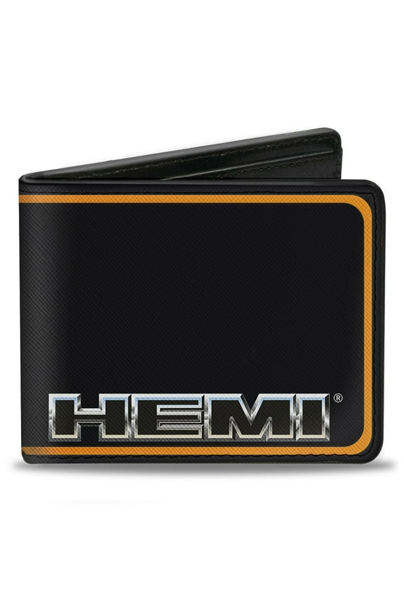Hemi Wallet, Bifold, Hemi Nameplate Border Black Orange Silver Black, Vegan Leather