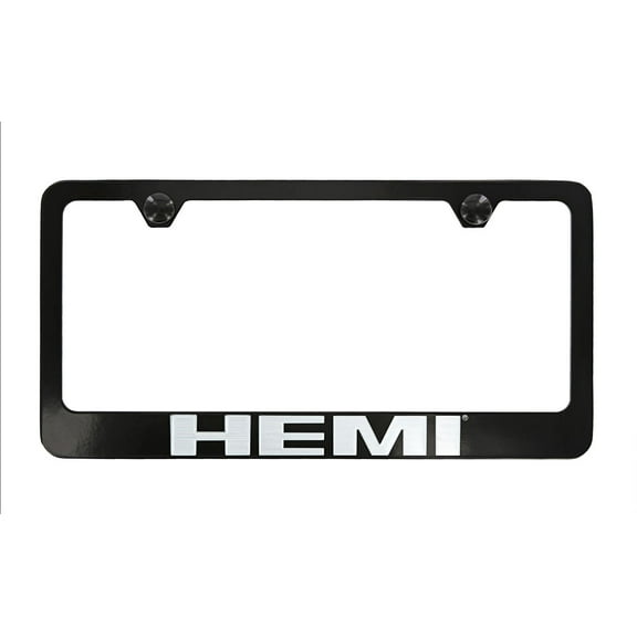 Hemi Wordmark Mopar Black Finish License Plate Frame Holder 2 Hole