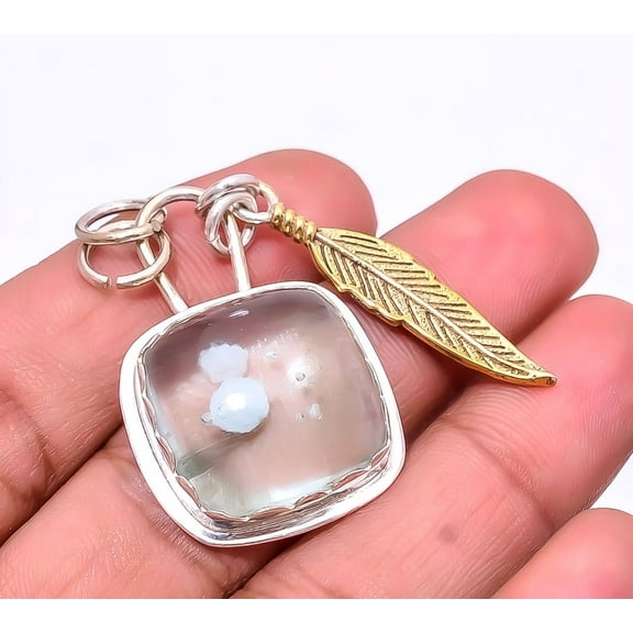 Hemimorphite -Vieille Montagne 925 Sterling Silver Two Tone Designer Pendant 1.95", Aqua Blue Hemimorphite Pendant P_8053_329_59, New Year Sale, Valen