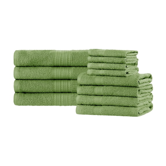 Superior Eco-Friendly Cotton Solid 12-Piece, Terrace Green, Towel Set