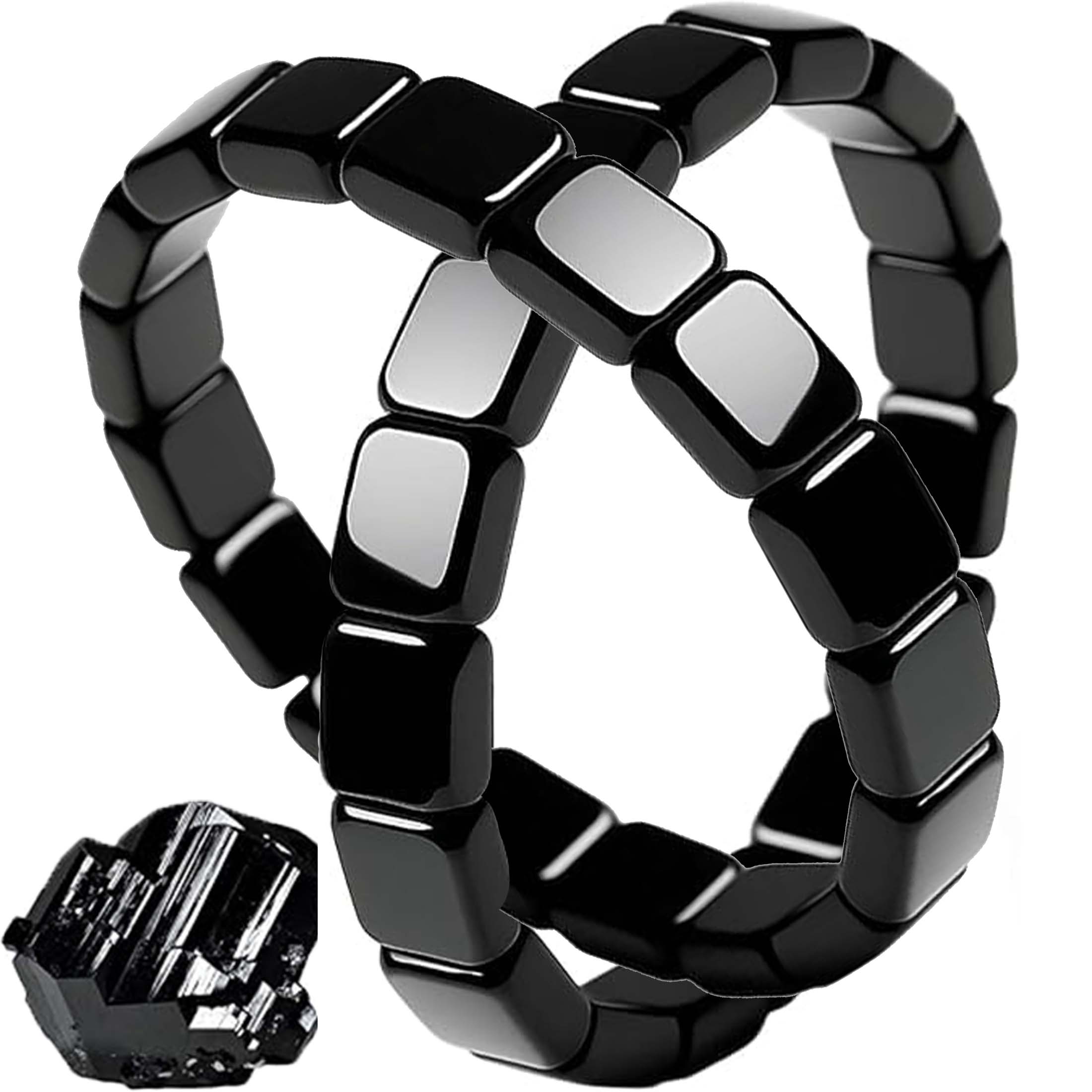 VIKI LYNN 2-Pack Hematite Magnetic Bracelets - Adjustable Beaded Bracelets For Men & Women