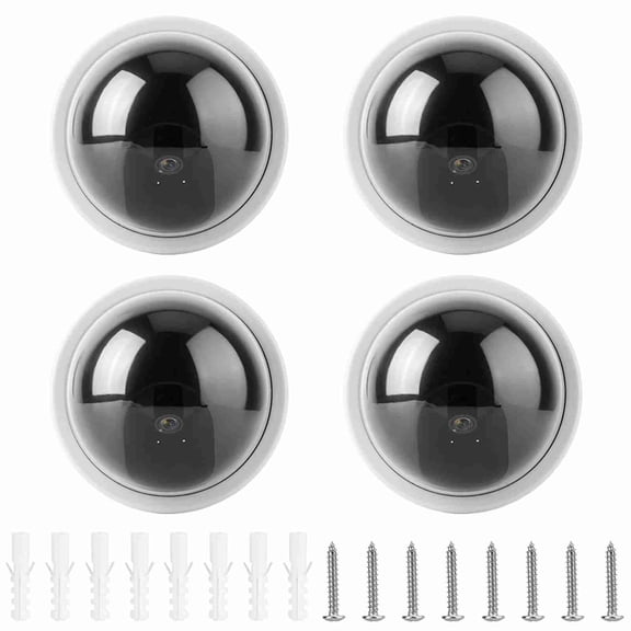 Hemisphere Camera Fake Security Camera, 4pcs Dome Simulation Camera CCTV with Flashing Led Light, for Supermarkets, Hotels, and More