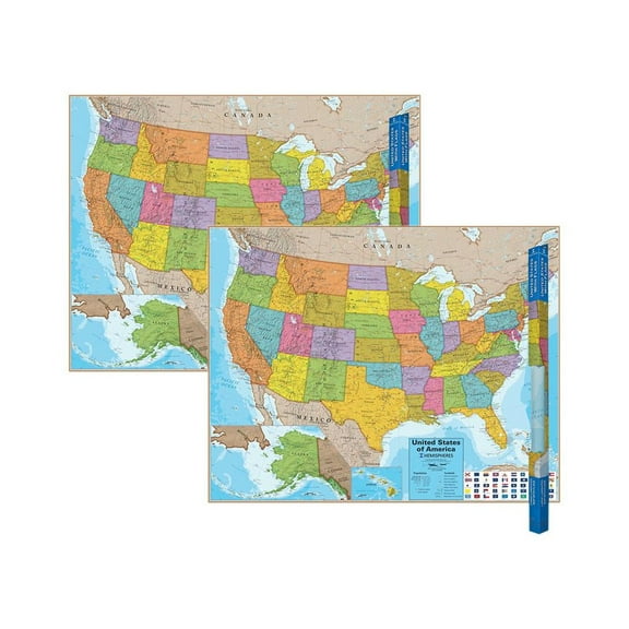 Hemispheres Blue Ocean Series USA Laminated Wall Map, 38" x 48", Pack of 2