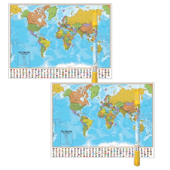 Hemispheres Blue Ocean Series World Laminated Wall Map, 38" x 51", Pack of 2