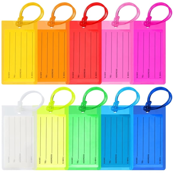 Hemivara 10 Pack Luggage Tags for Suitcases, Colorful Water-Resistant PVC Travel ID Tags with Writable Cards & Flexible Loops
