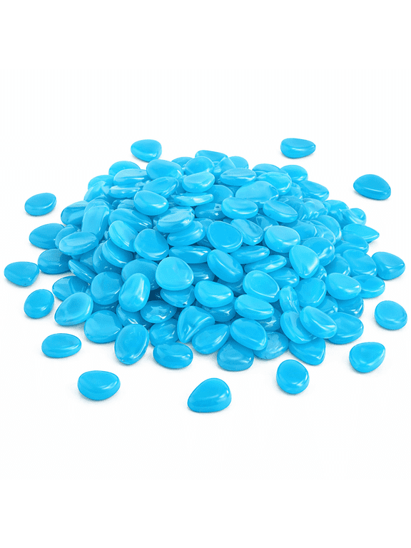 300 Pcs Glow in The Dark Rocks, 2cm Blue Luminous Pebbles for Outdoor Garden Walkway, Aquarium, Planter, Vase & Yard Decor