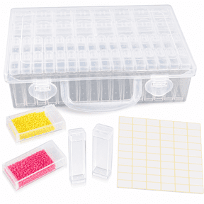 Hemivara 48 Slots Seed Storage Organizer Box with 32 Small & 16 Large Bottles, 64 Labels, Clear Seed Container for Garden Seeds, Beads