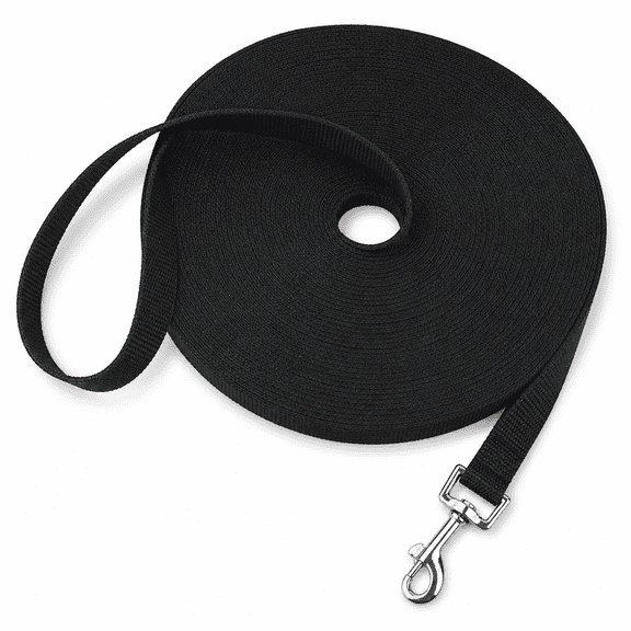 Hemivara 50 FT Long Dog Leash, 3/4 in Wide Nylon Training Lead with Swivel Clip, Black Recall Leash for Yard & Park
