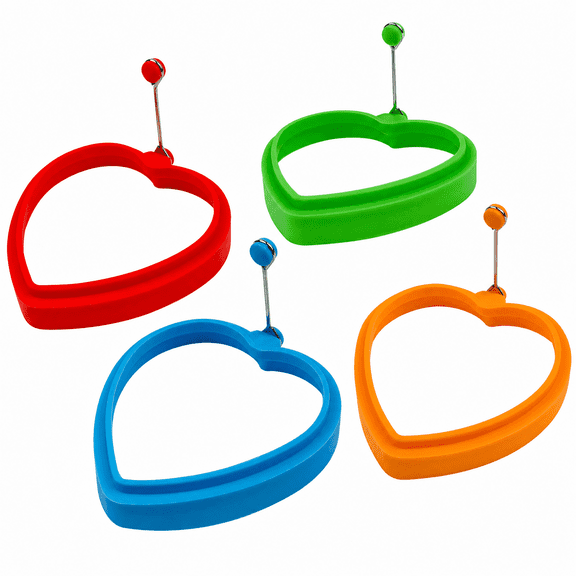 Hemivara Heart Shaped Egg Rings, 4 Pack Silicone Egg Mold Set, Nonstick Fried Egg Cooker Rings for Breakfast Sandwiches, Pancakes