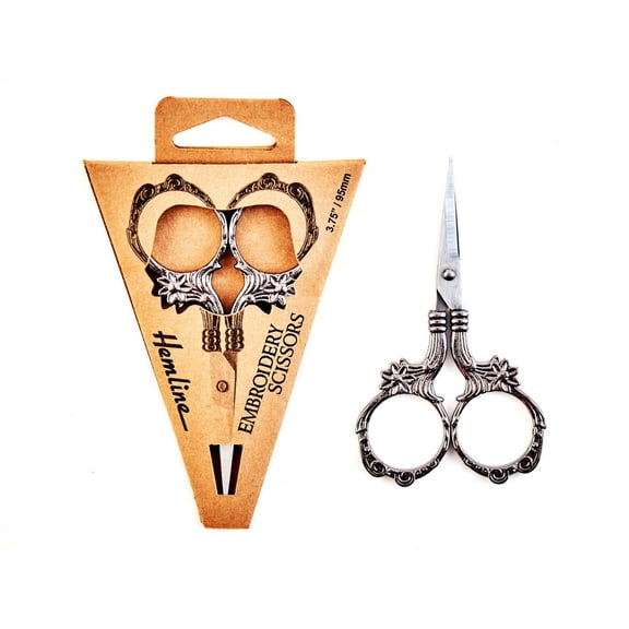 Hemline Gun Metal Floral Design 3.75 Inch Embroidery Scissors