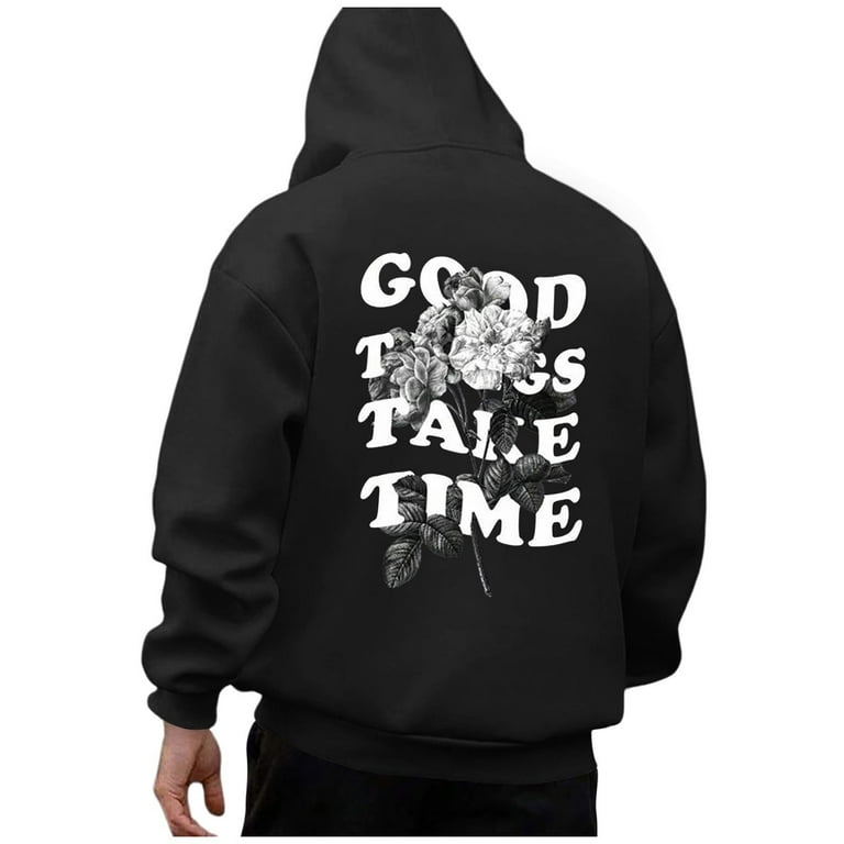 Hemlock Black Hoodies for Men Graphic Casual Pullover Men s Hoodie with Back Print Sweatshirt Streetwear Sweat Jacket Long Sleeve Spring Autumn Winter Walmart