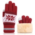 thumbnail image 1 of Hemlock Christmas Gloves for Women, Winter Snowflake Gloves Women's Knitted Plus Velvet Thickened Autumn and Winter Warm Pattern Gloves (Adult Gloves), Red, 1 of 4